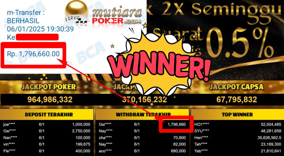 Bukti Withdraw ( 1.796.660,-) Member Setia Mutiarapoker