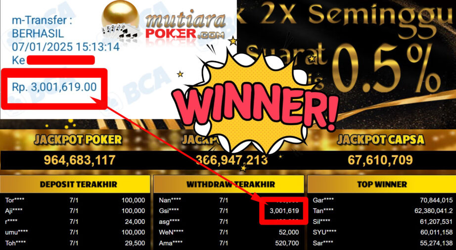 Bukti Withdraw ( 3.001.619,-) Member Setia Mutiarapoker