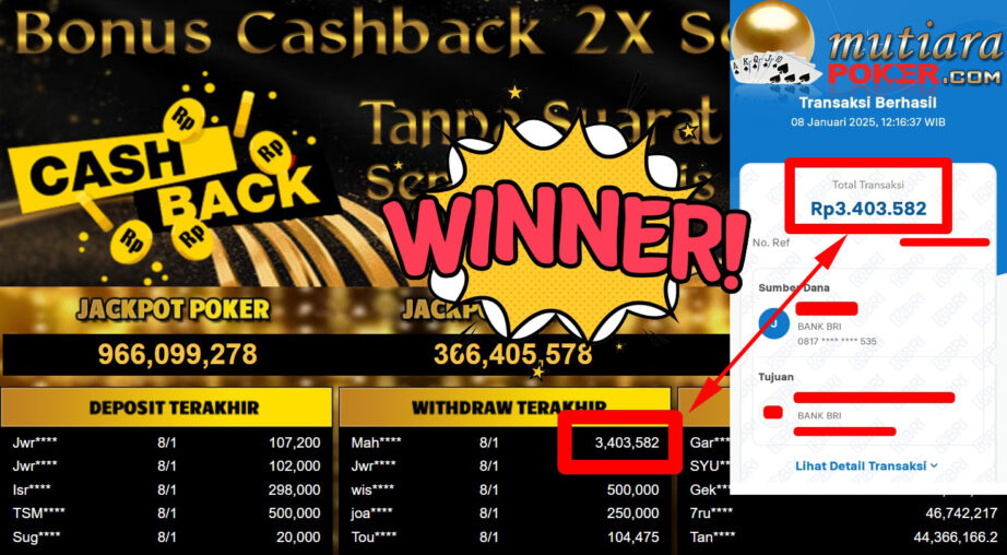 Bukti Withdraw ( 3.403.582,-) Member Setia Mutiarapoker