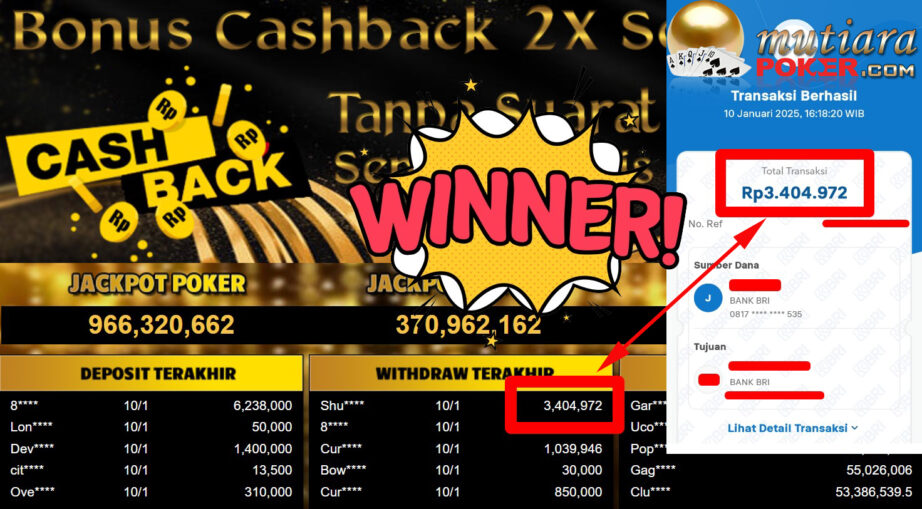 Bukti Withdraw ( 3.404.972,-) Member Setia Mutiarapoker