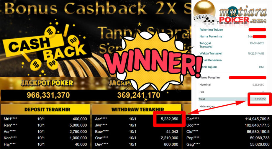 Bukti Withdraw ( 5.232.050,-) Member Setia Mutiarapoker