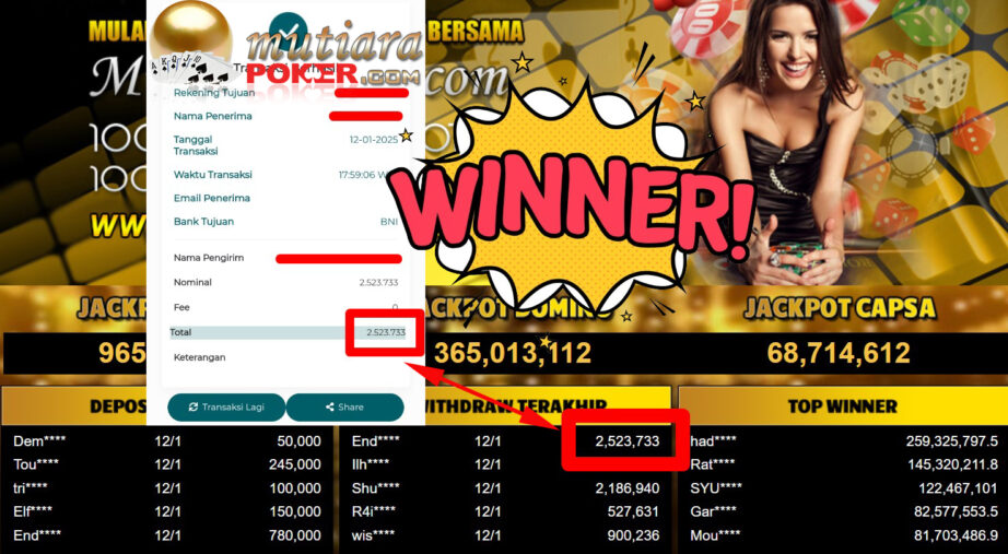 Bukti Withdraw ( 2.523.733,-) Member Setia Mutiarapoker