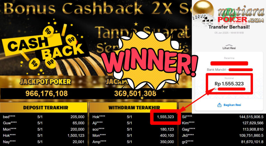 Bukti Withdraw ( 1.555.323,-) Member Setia Mutiarapoker