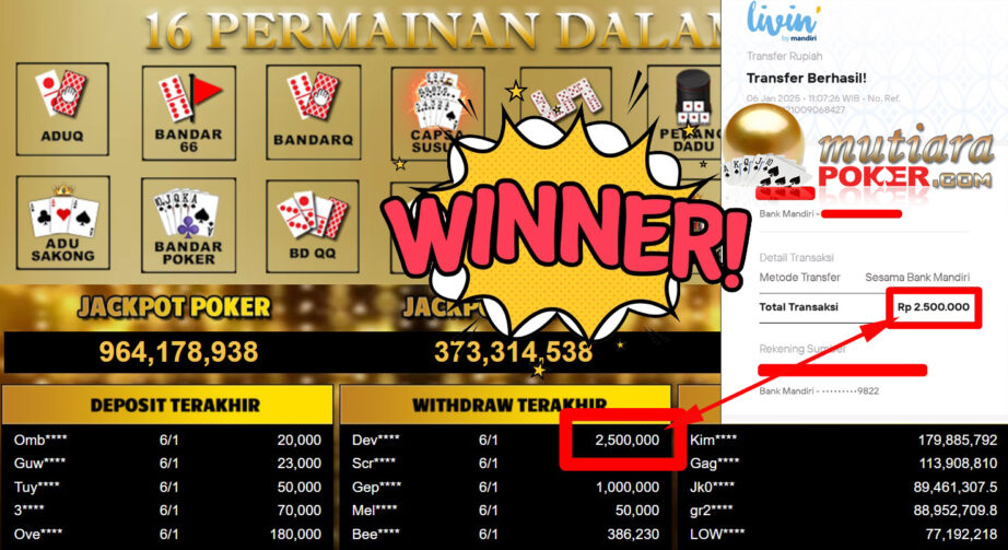 Bukti Withdraw ( 2.500.000,-) Member Setia Mutiarapoker