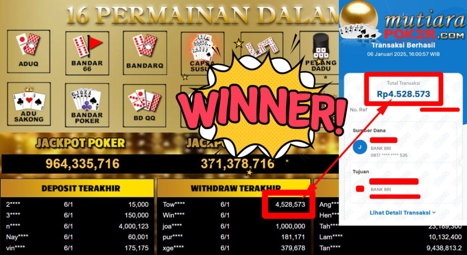 Bukti Withdraw ( 4.528.573,-) Member Setia Mutiarapoker