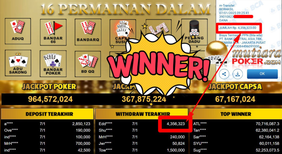 Bukti Withdraw ( 4.356.323,-) Member Setia Mutiarapoker