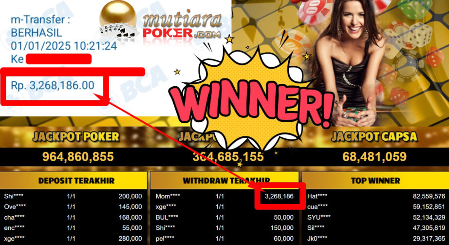 Bukti Withdraw ( 3.268.186,-) Member Setia Mutiarapoker