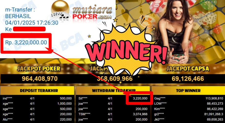 Bukti Withdraw ( 3.220.000-) Member Setia Mutiarapoker