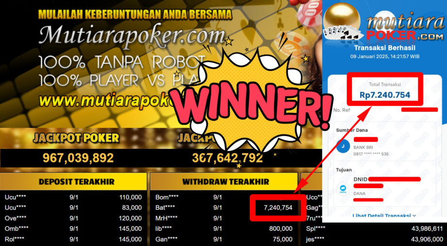 Bukti Withdraw ( 7.240.754,-) Member Setia Mutiarapoker