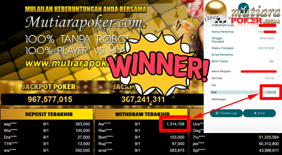 Bukti Withdraw ( 1.314.158,-) Member Setia Mutiarapoker