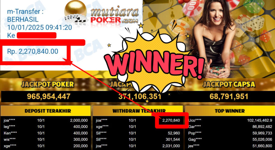 Bukti Withdraw ( 2.270.840,-) Member Setia Mutiarapoker