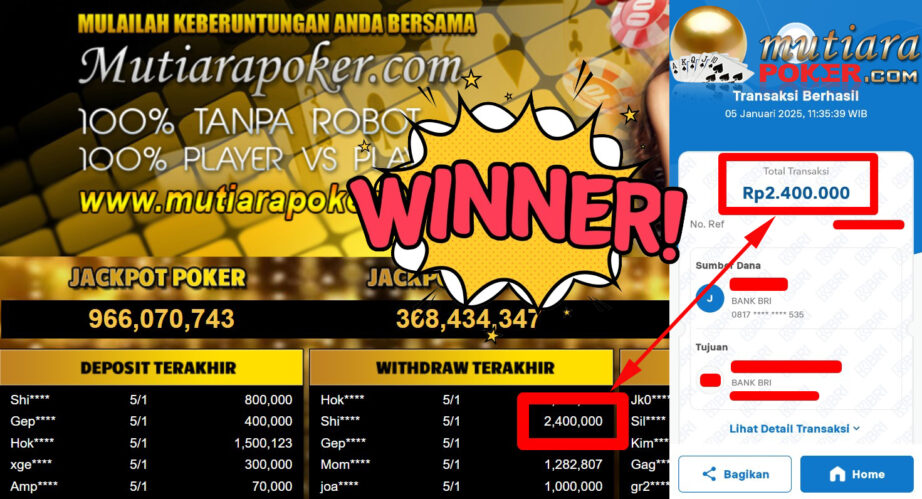 Bukti Withdraw ( 2.400.000,-) Member Setia Mutiarapoker