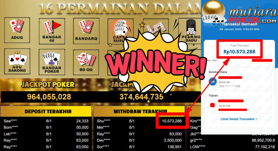 Bukti Withdraw ( 10.573.288,-) Member Setia Mutiarapoker