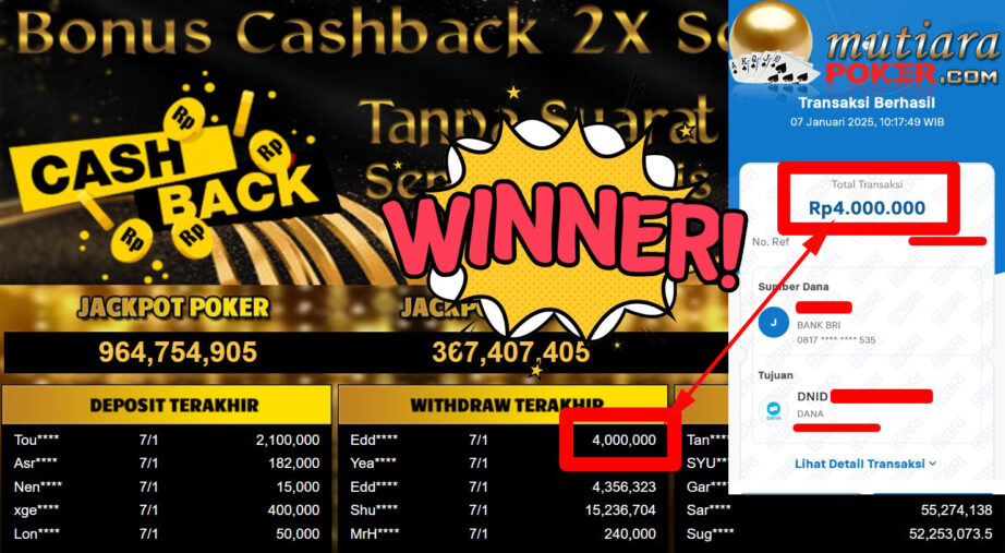 Bukti Withdraw ( 4.000.000,-) Member Setia Mutiarapoker