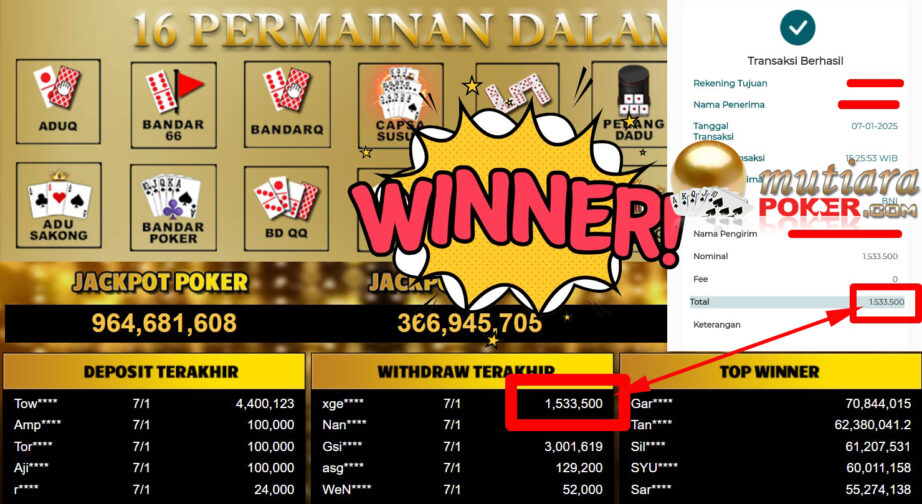 Bukti Withdraw ( 1.533.500,-) Member Setia Mutiarapoker