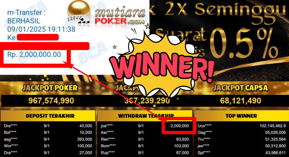 Bukti Withdraw ( 2.000.000,-) Member Setia Mutiarapoker