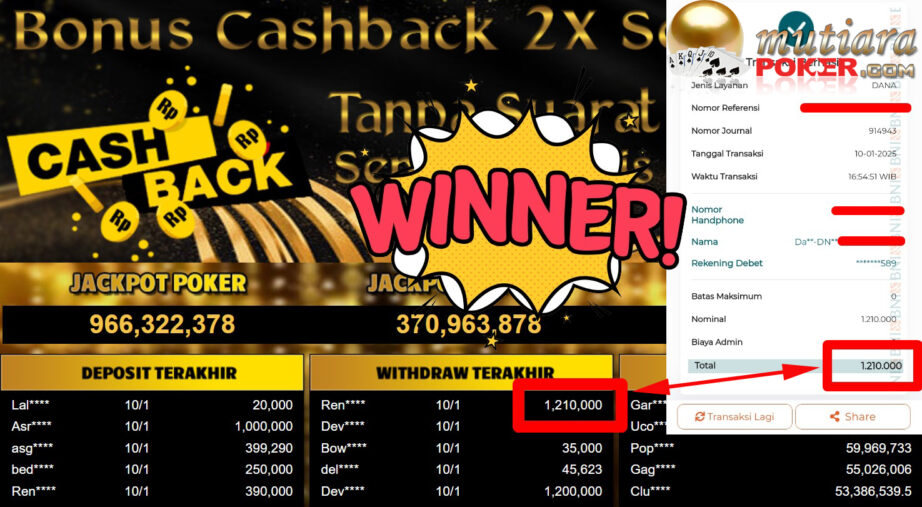 Bukti Withdraw ( 1.210.000,-) Member Setia Mutiarapoker