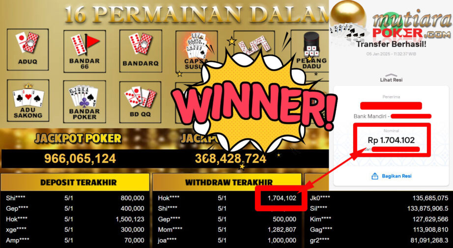 Bukti Withdraw ( 1.704.102,-) Member Setia Mutiarapoker