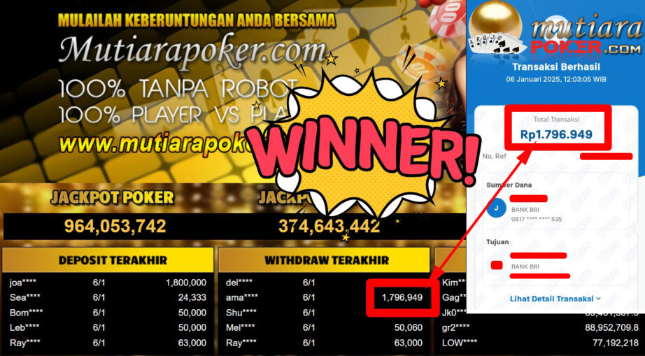 Bukti Withdraw ( 1.796.949,-) Member Setia Mutiarapoker