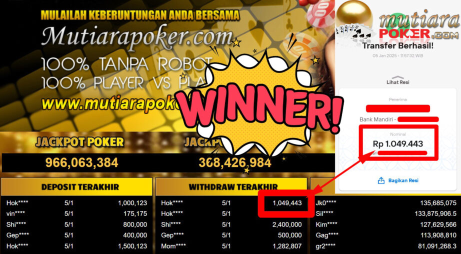 Bukti Withdraw ( 1.049.443,-) Member Setia Mutiarapoker