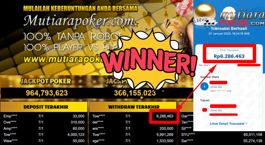 Bukti Withdraw ( 6.286.463,-) Member Setia Mutiarapoker