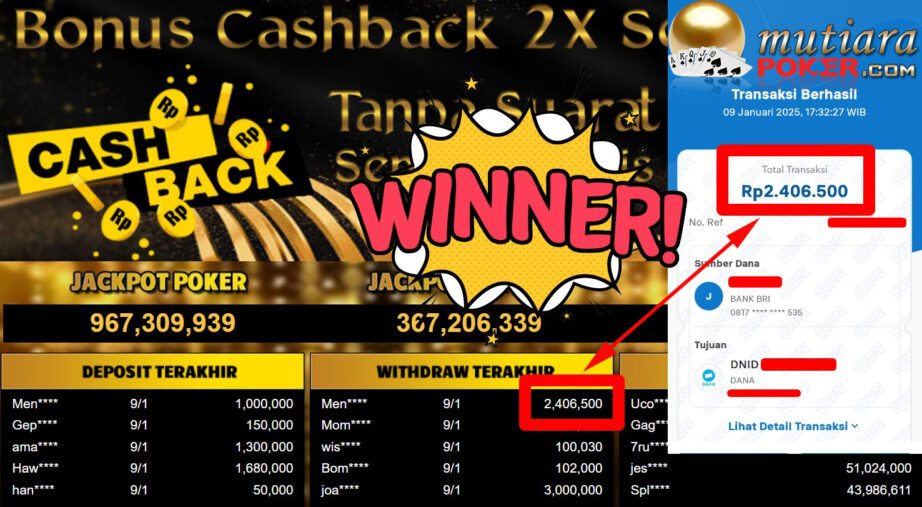 Bukti Withdraw ( 2.406.500,-) Member Setia Mutiarapoker