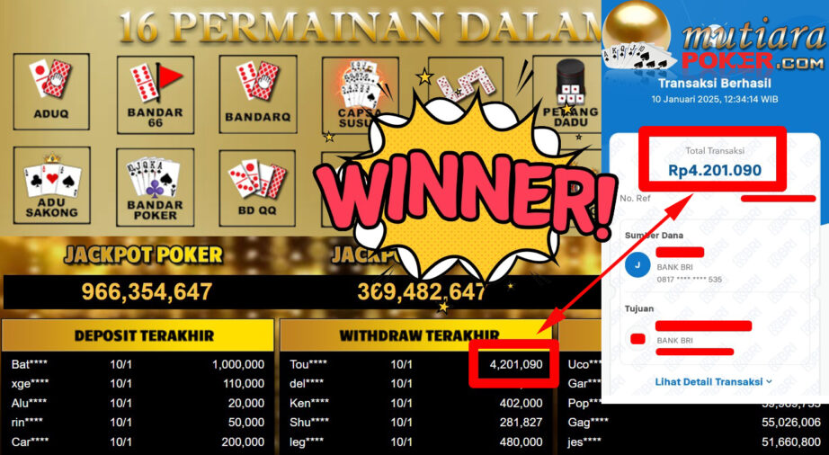 Bukti Withdraw ( 4.201.090,-) Member Setia Mutiarapoker