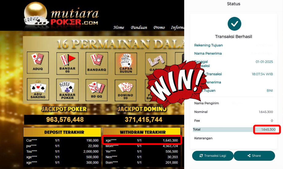 Bukti Withdraw ( 1.645.300,-) Member Setia Mutiarapoker