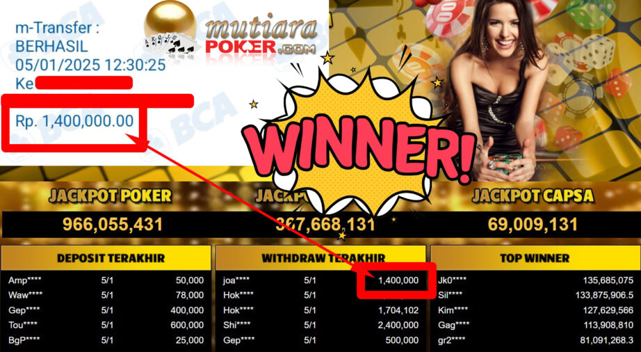 Bukti Withdraw ( 1.400.000,-) Member Setia Mutiarapoker