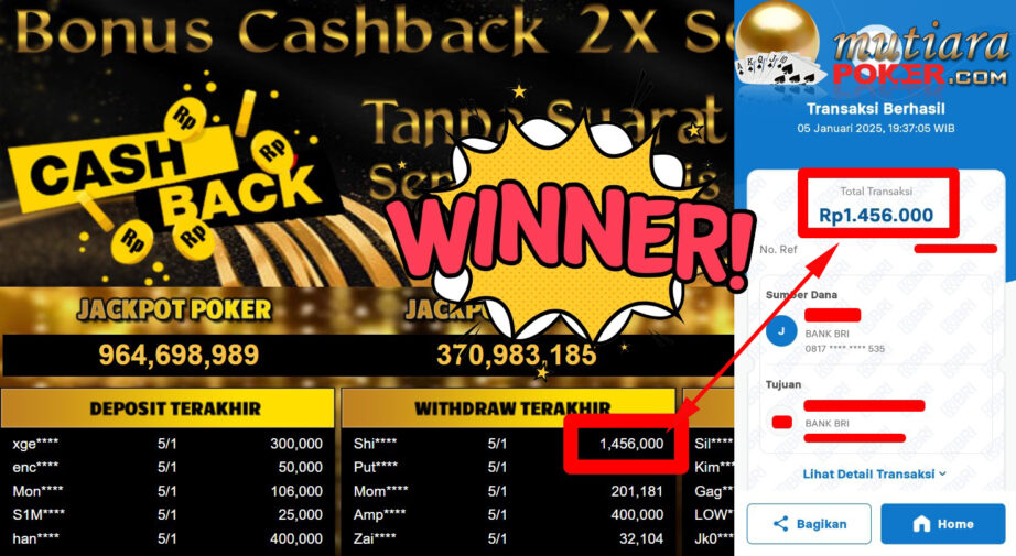 Bukti Withdraw ( 1.456.000,-) Member Setia Mutiarapoker