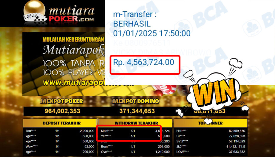 Bukti Withdraw ( 4.563.724,-) Member Setia Mutiarapoker