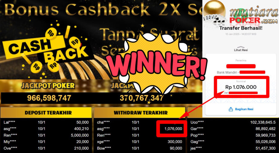 Bukti Withdraw ( 1.076.000,-) Member Setia Mutiarapoker