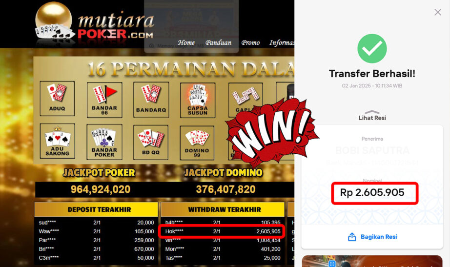 Bukti Withdraw ( 2,605,905,-) Member Setia Mutiarapoker