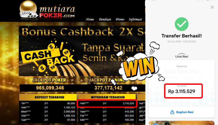 Bukti Withdraw ( 3,115,529,-) Member Setia Mutiarapoker