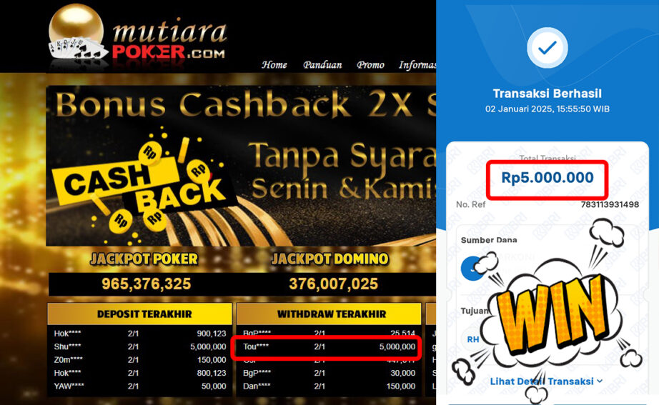 Bukti Withdraw ( 5,000,000,-) Member Setia Mutiarapoker