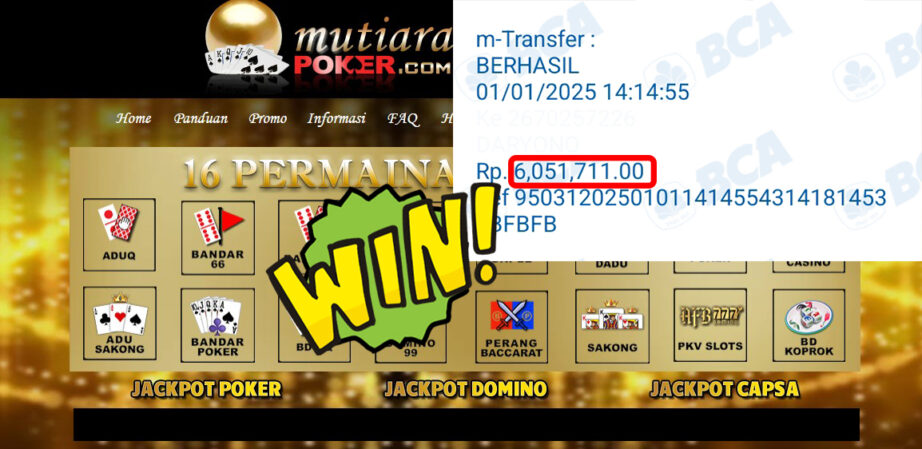 Bukti Withdraw ( 6,051,711,-) Member Setia Mutiarapoker