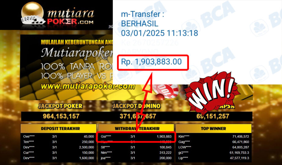 Bukti Withdraw ( 1,903,883,-) Member Setia Mutiarapoker