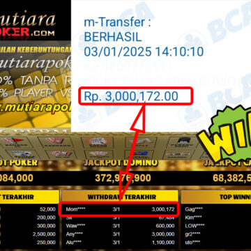 Bukti Withdraw ( 3,000,172,-) Member Setia Mutiarapoker