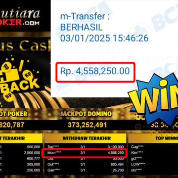 Bukti Withdraw ( 4.558.250,-) Member Setia Mutiarapoker