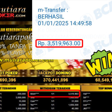 Bukti Withdraw ( 3,519,963,-) Member Setia Mutiarapoker