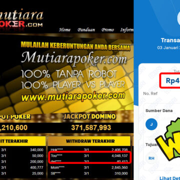 Bukti Withdraw ( 4,048,137,-) Member Setia Mutiarapoker