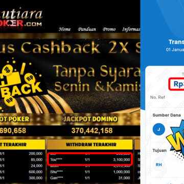 Bukti Withdraw ( 3,100,000,-) Member Setia Mutiarapoker