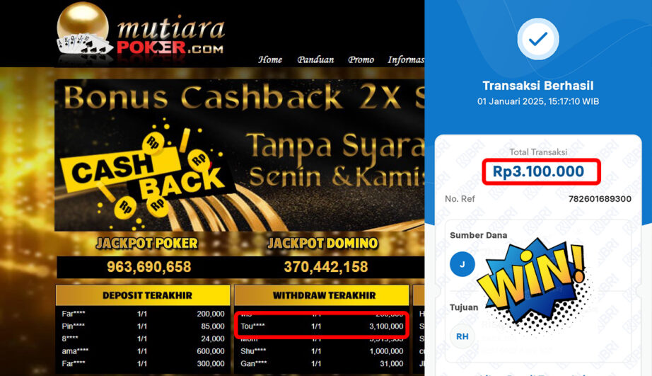 Bukti Withdraw ( 3,100,000,-) Member Setia Mutiarapoker