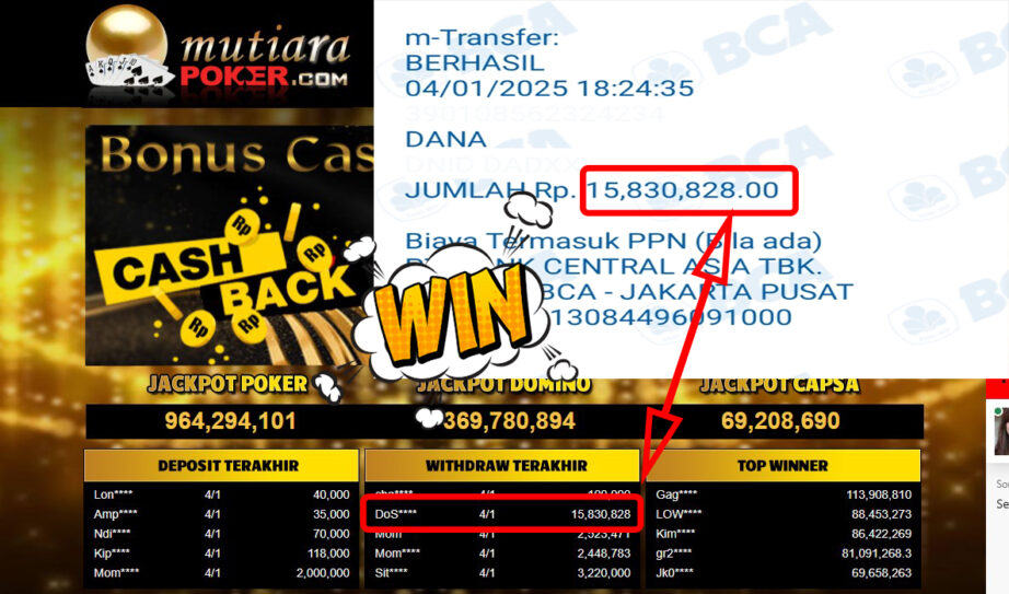 Bukti Withdraw ( 15,830,828,-) Member Setia Mutiarapoker