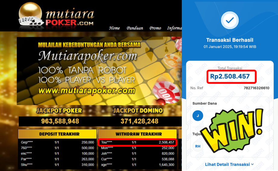 Bukti Withdraw ( 2,508,457,-) Member Setia Mutiarapoker